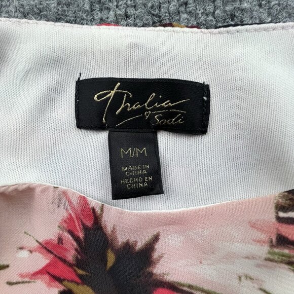 Thalia Sodi One Shoulder Floral Dress Ruffle Overlay Belted Cocktail Midi M - Picture 4 of 7